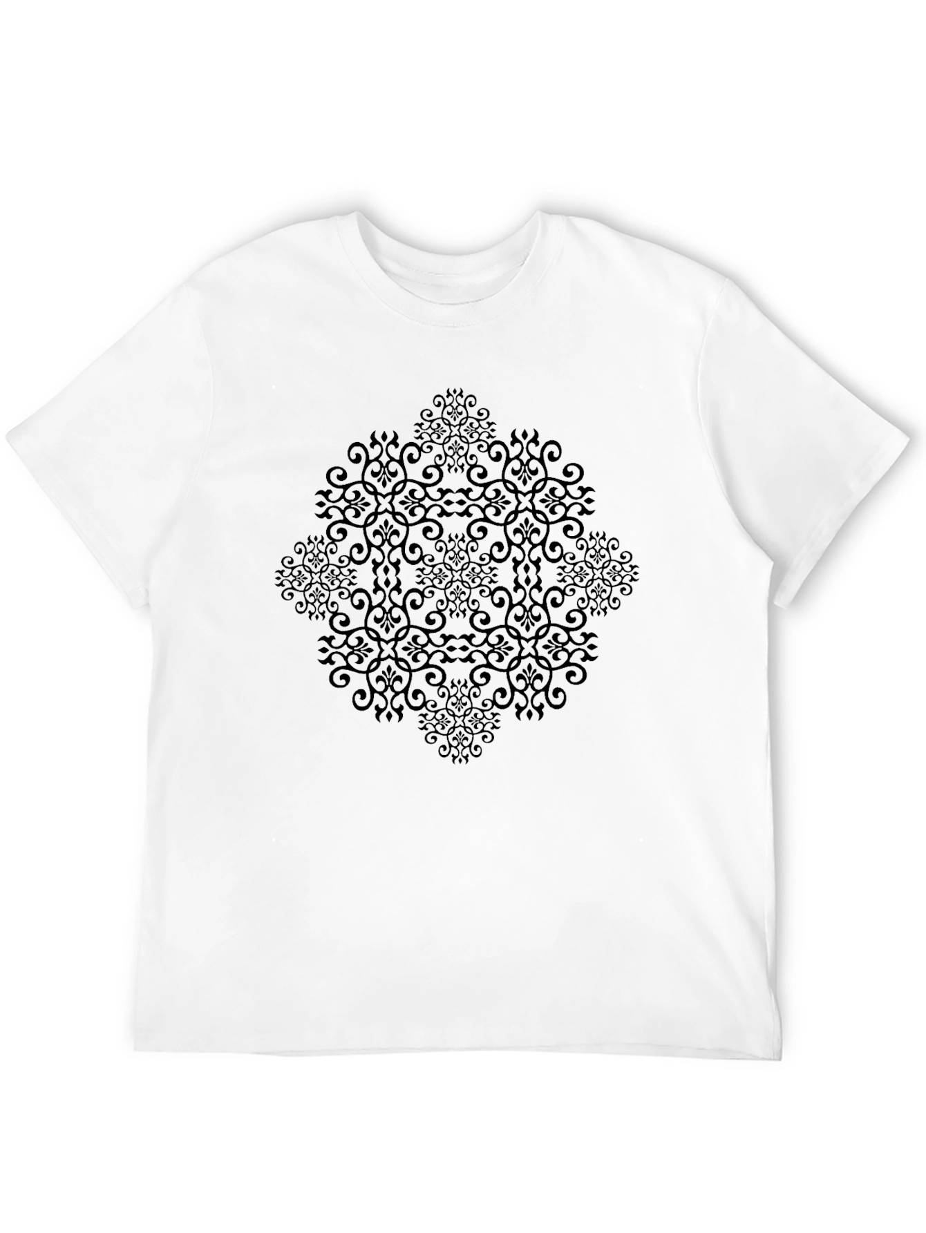 Elegant Black Patterned Crew Neck T-Shirt