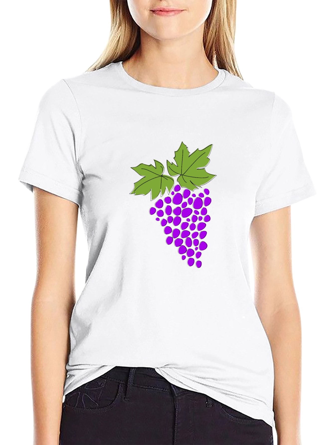 Grape Design T-Shirt - Black Cotton Blend Casual Wear