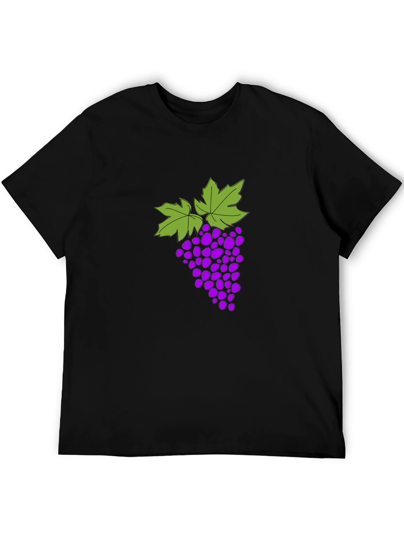 Grape Design T-Shirt - Black Cotton Blend Casual Wear