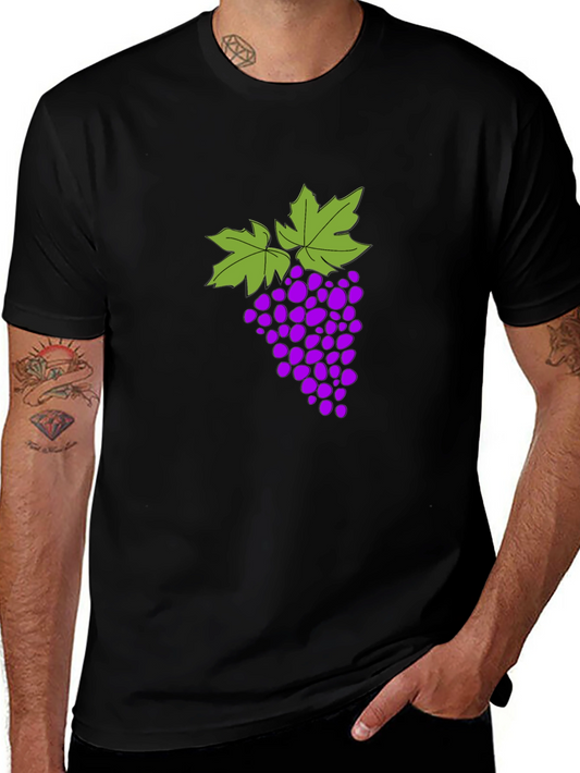 Grape Design T-Shirt - Black Cotton Blend Casual Wear