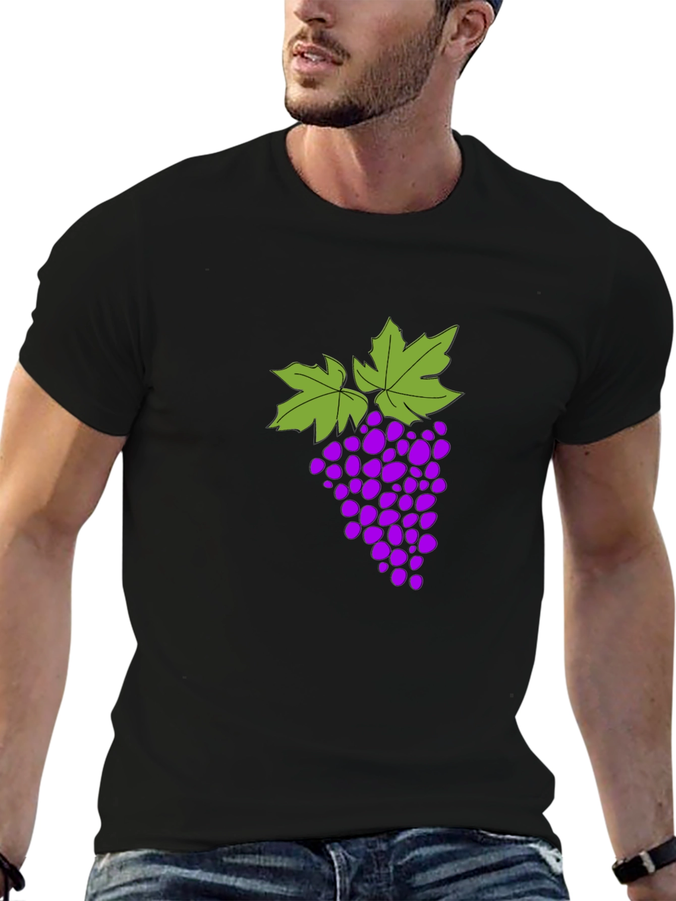 Grape Design T-Shirt - Black Cotton Blend Casual Wear