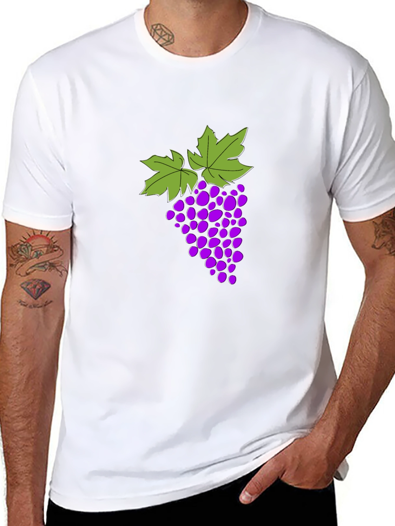 Grape Design T-Shirt - Black Cotton Blend Casual Wear