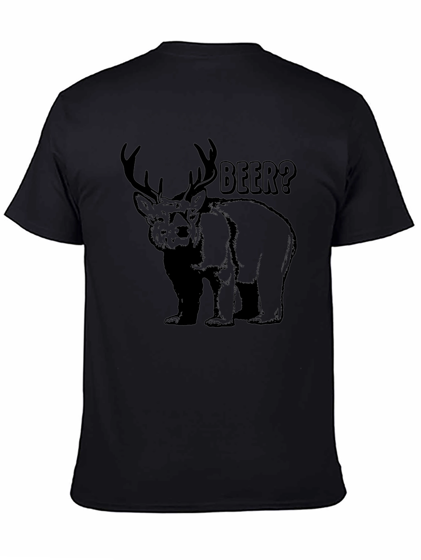 Mens Black Beer? Deer/Bear Graphic T-Shirt