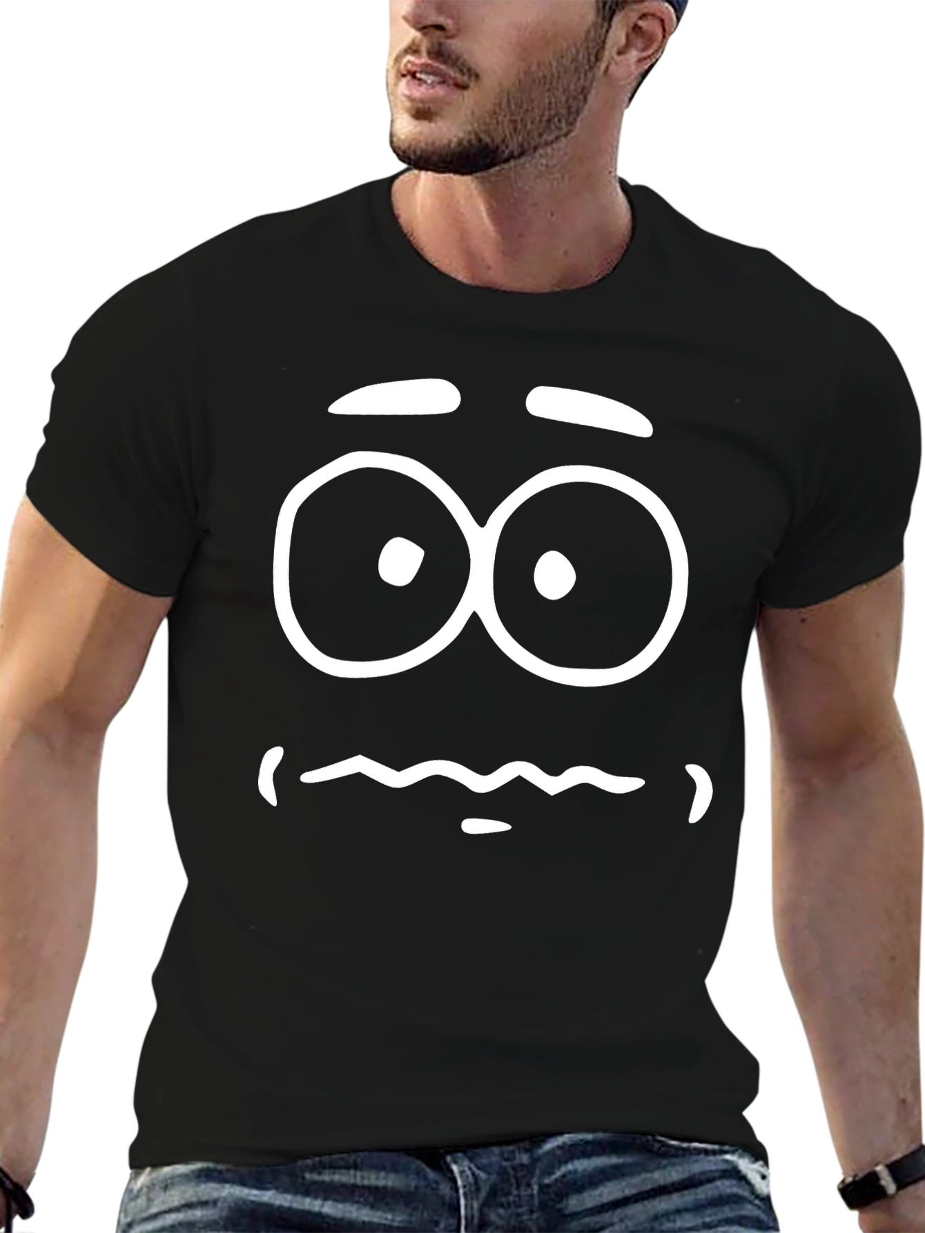 Funny Cartoon Face Graphic Tee - Black