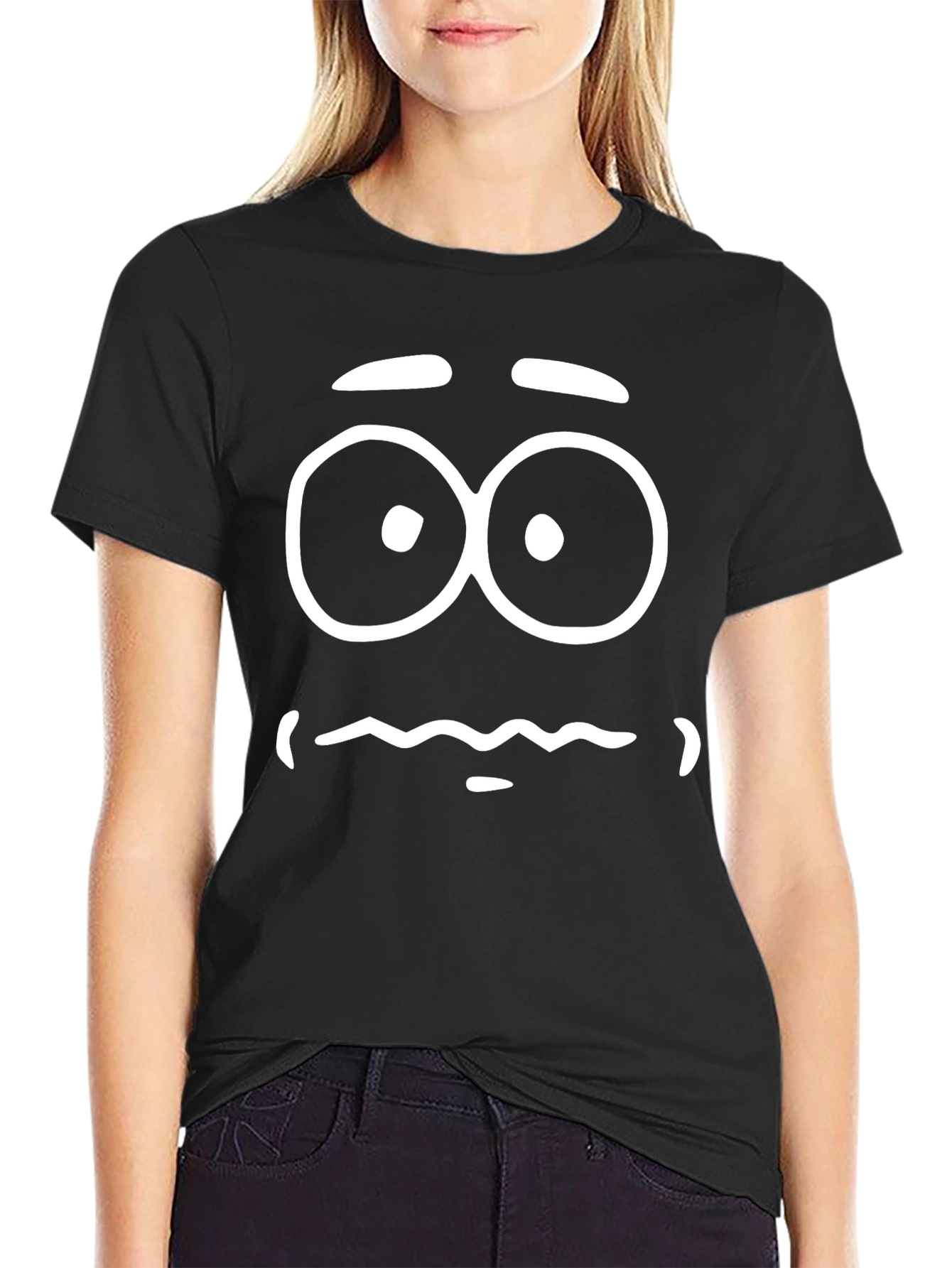 Funny Cartoon Face Graphic Tee - Black