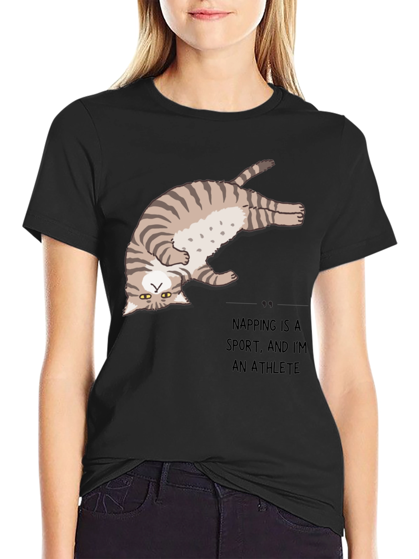 Funny Napping Cat T-Shirt - Athlete Design