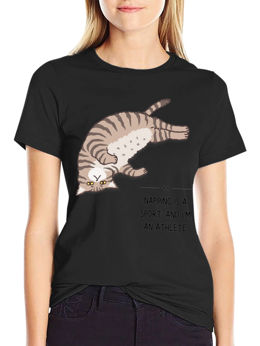 Funny Napping Cat T-Shirt - Athlete Design