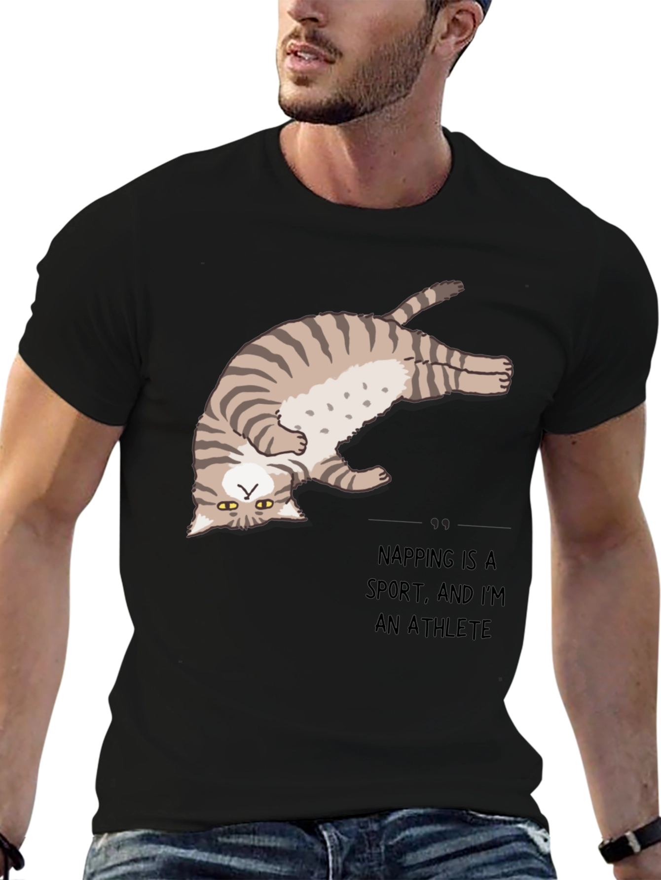 Funny Napping Cat T-Shirt - Athlete Design
