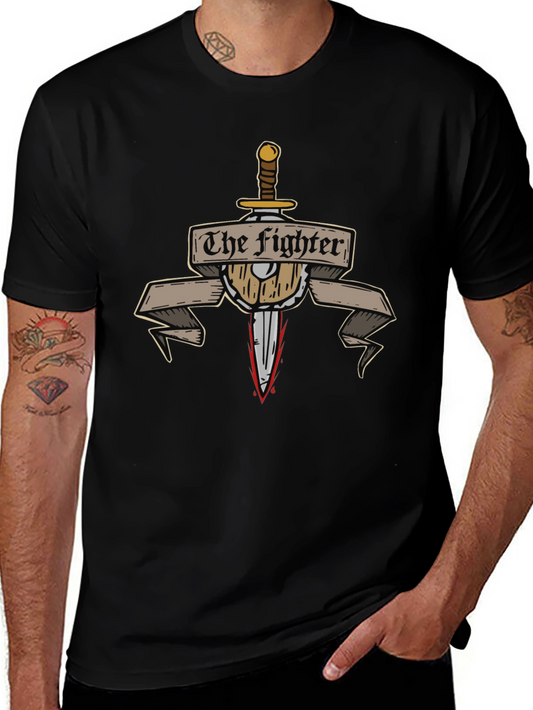 The Fighter Graphic Tee - Medieval Sword and Shield Design