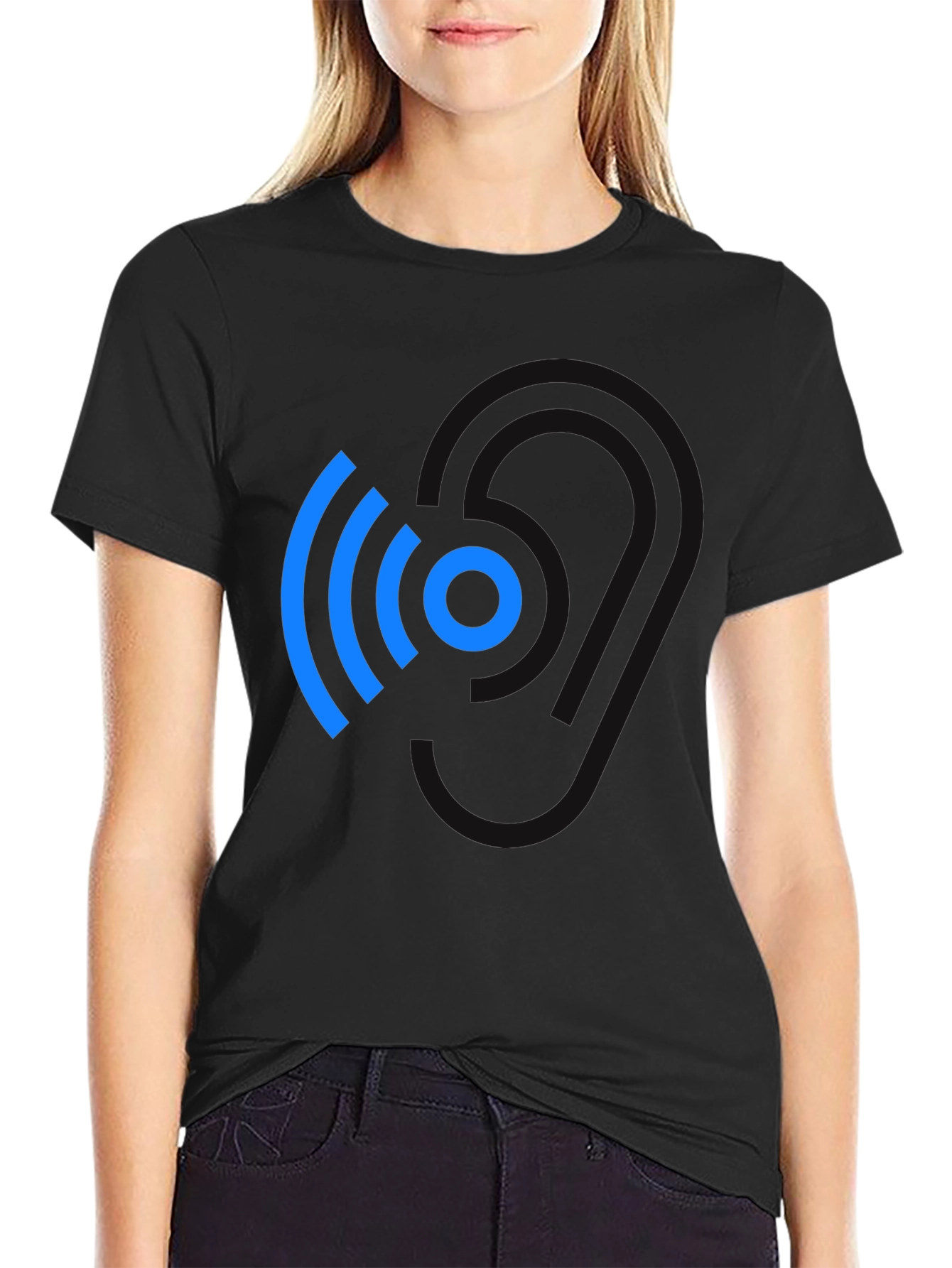 Modern Blue Wireless Signal Black T-Shirt