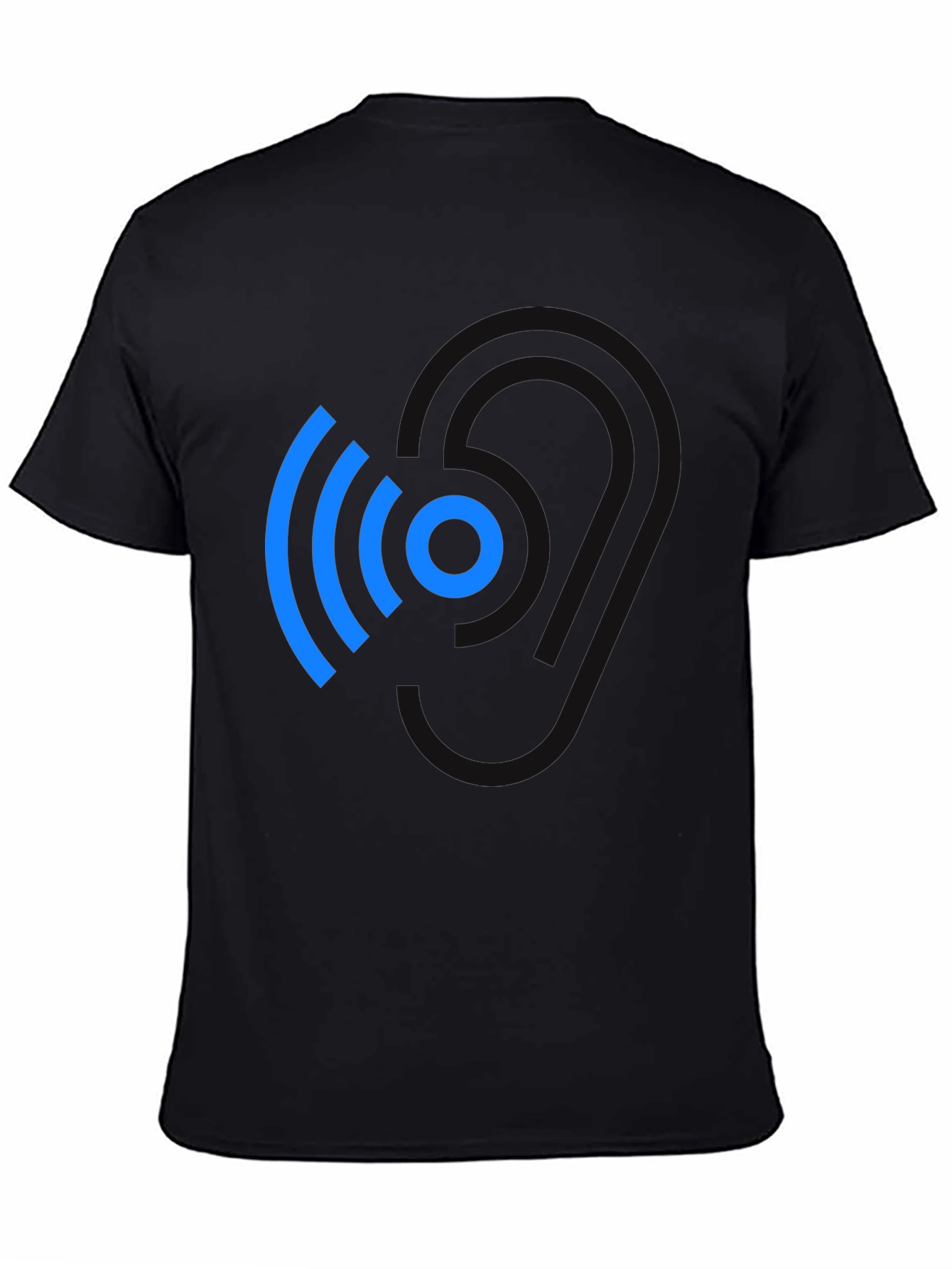 Modern Blue Wireless Signal Black T-Shirt