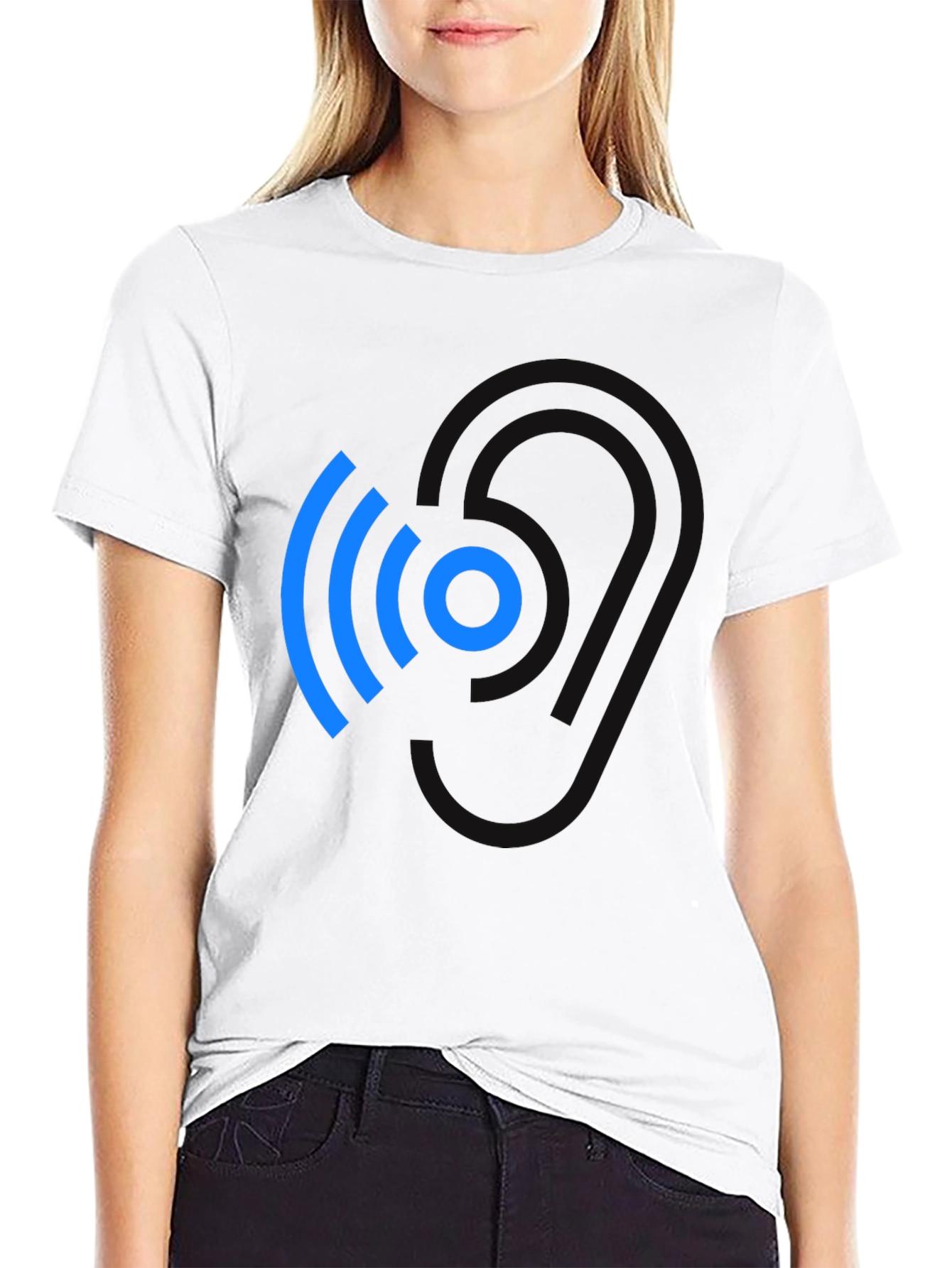 Modern Blue Wireless Signal Black T-Shirt