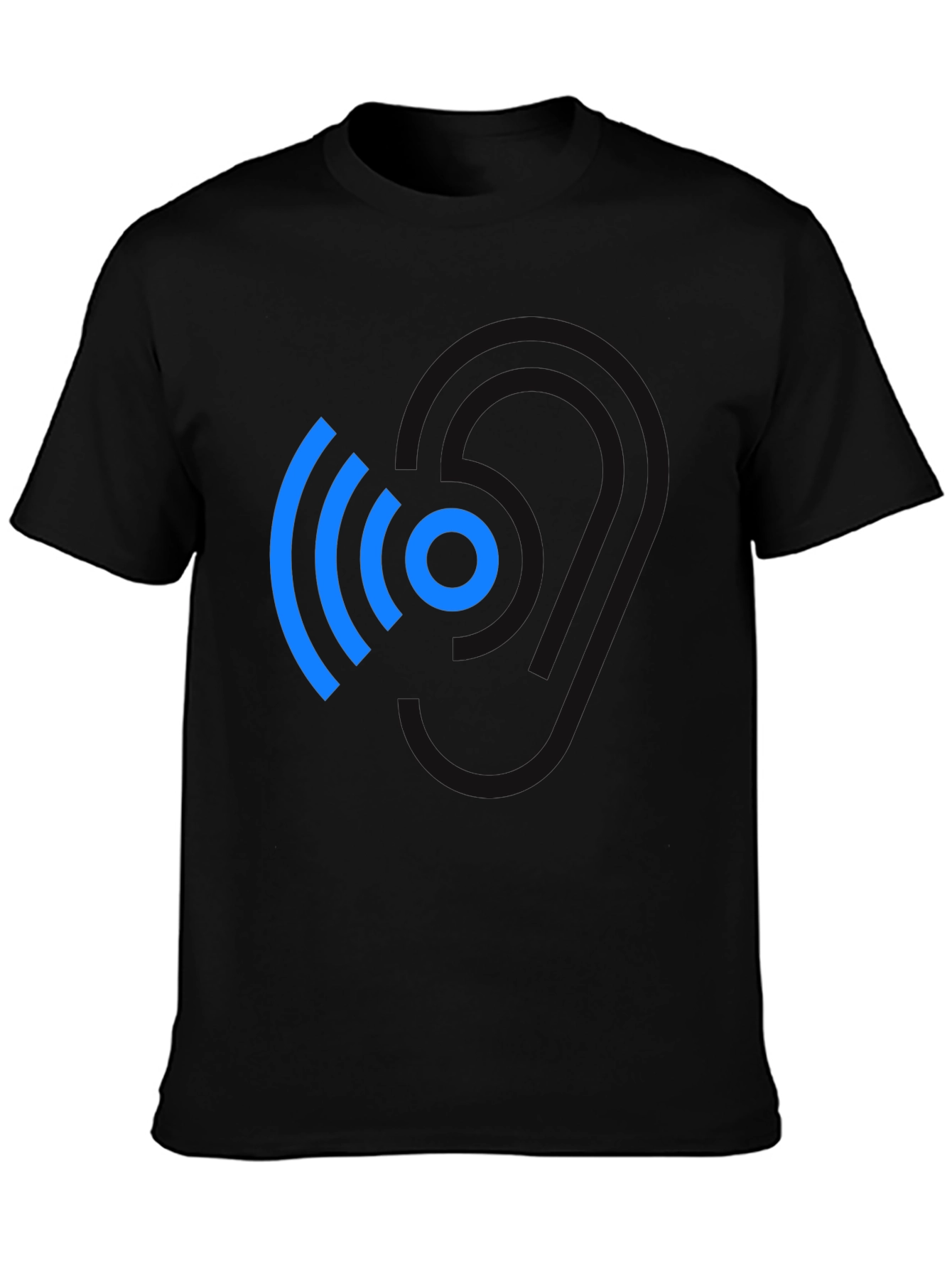 Modern Blue Wireless Signal Black T-Shirt