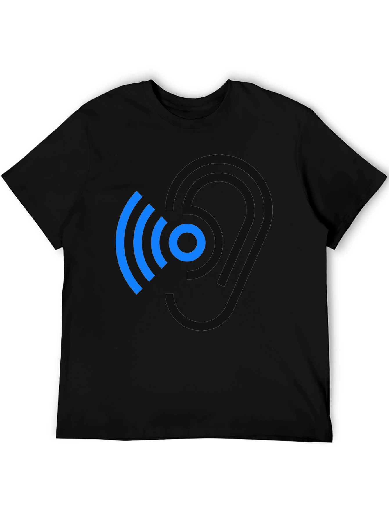 Modern Blue Wireless Signal Black T-Shirt