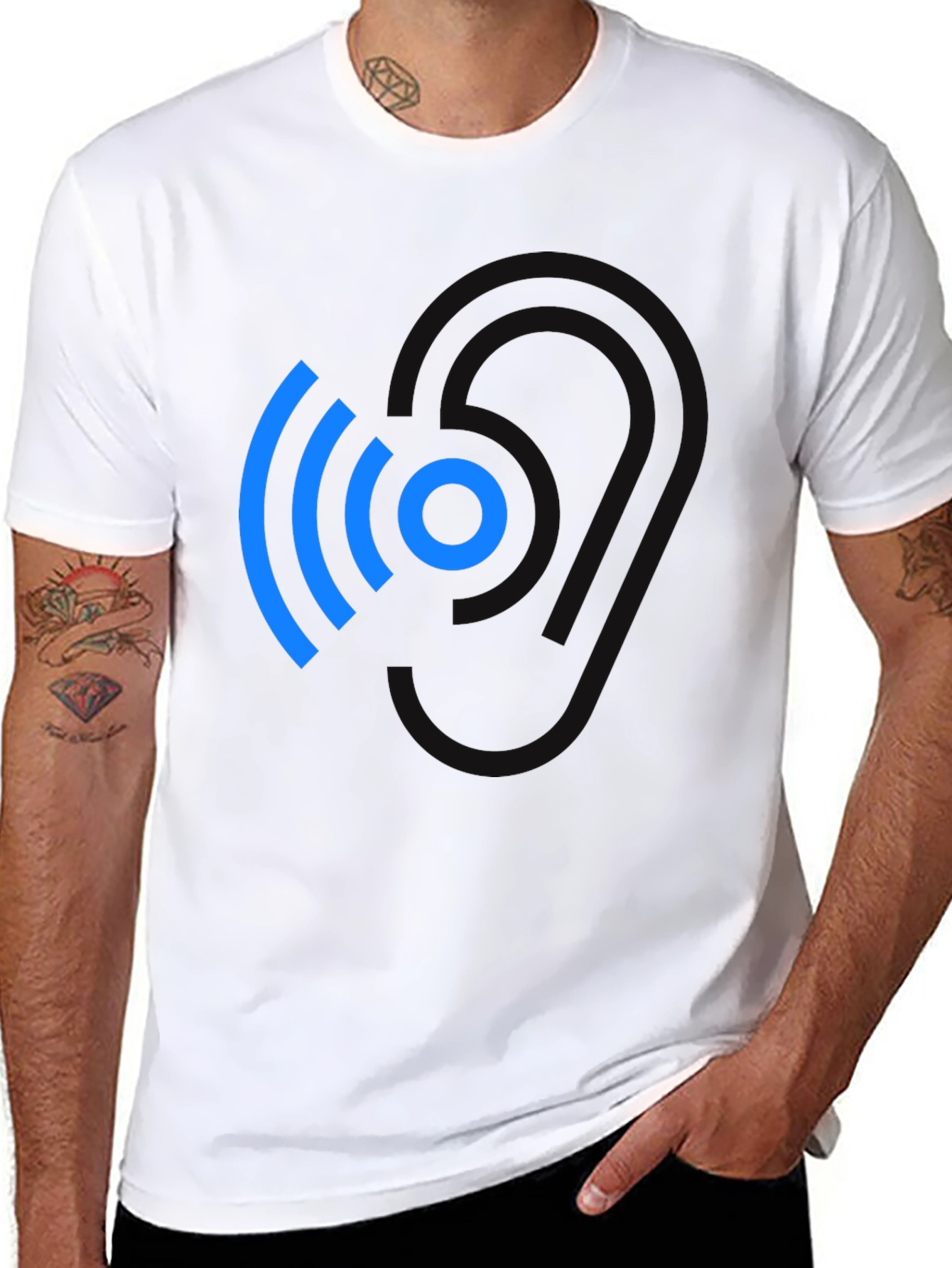 Modern Blue Wireless Signal Black T-Shirt