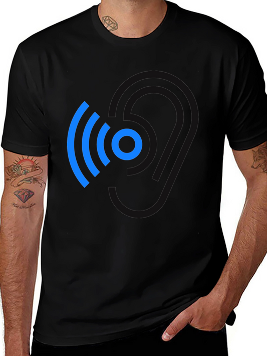 Modern Blue Wireless Signal Black T-Shirt