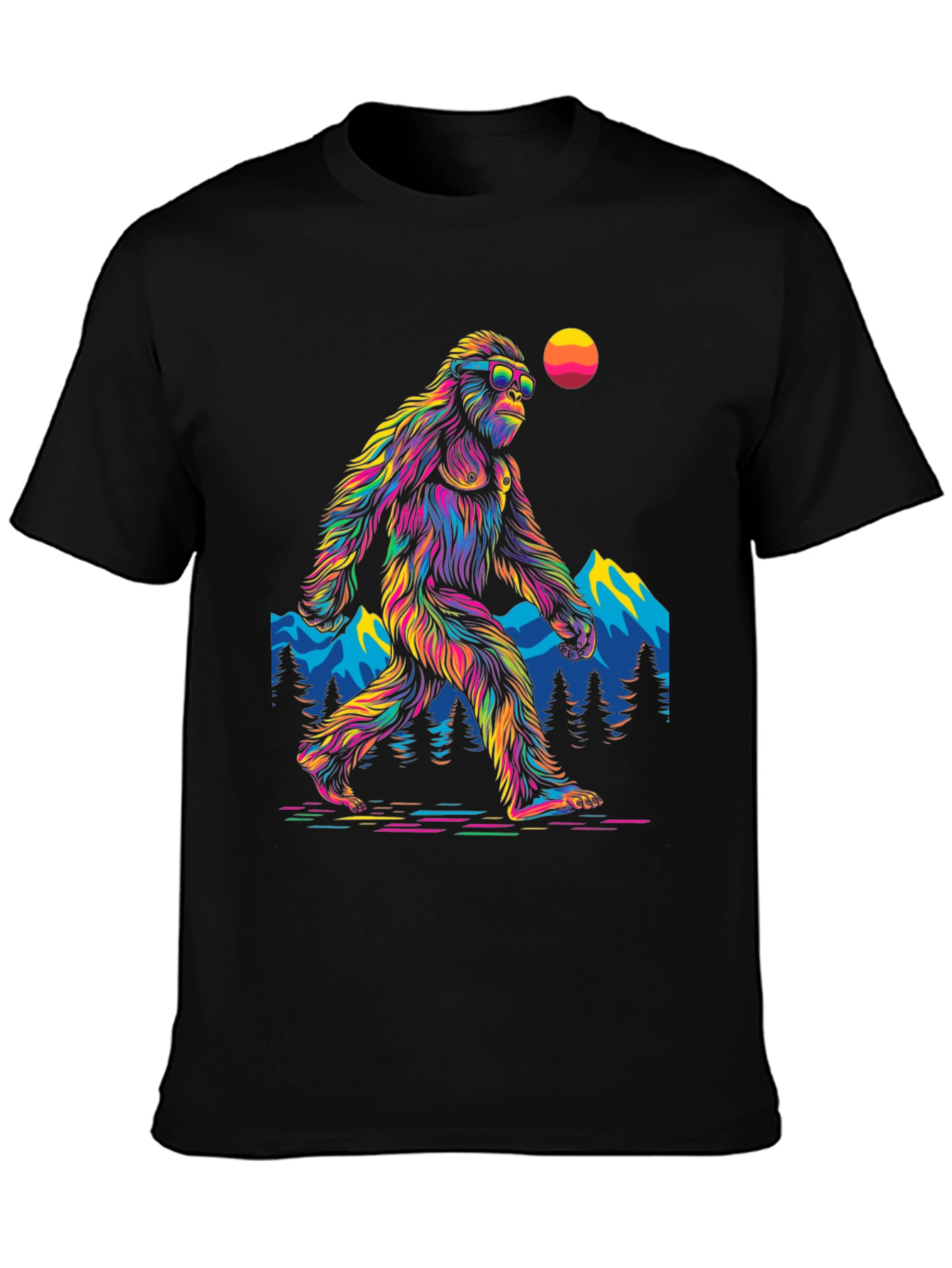 Bigfoot T-Shirt: Rainbow Sasquatch Design