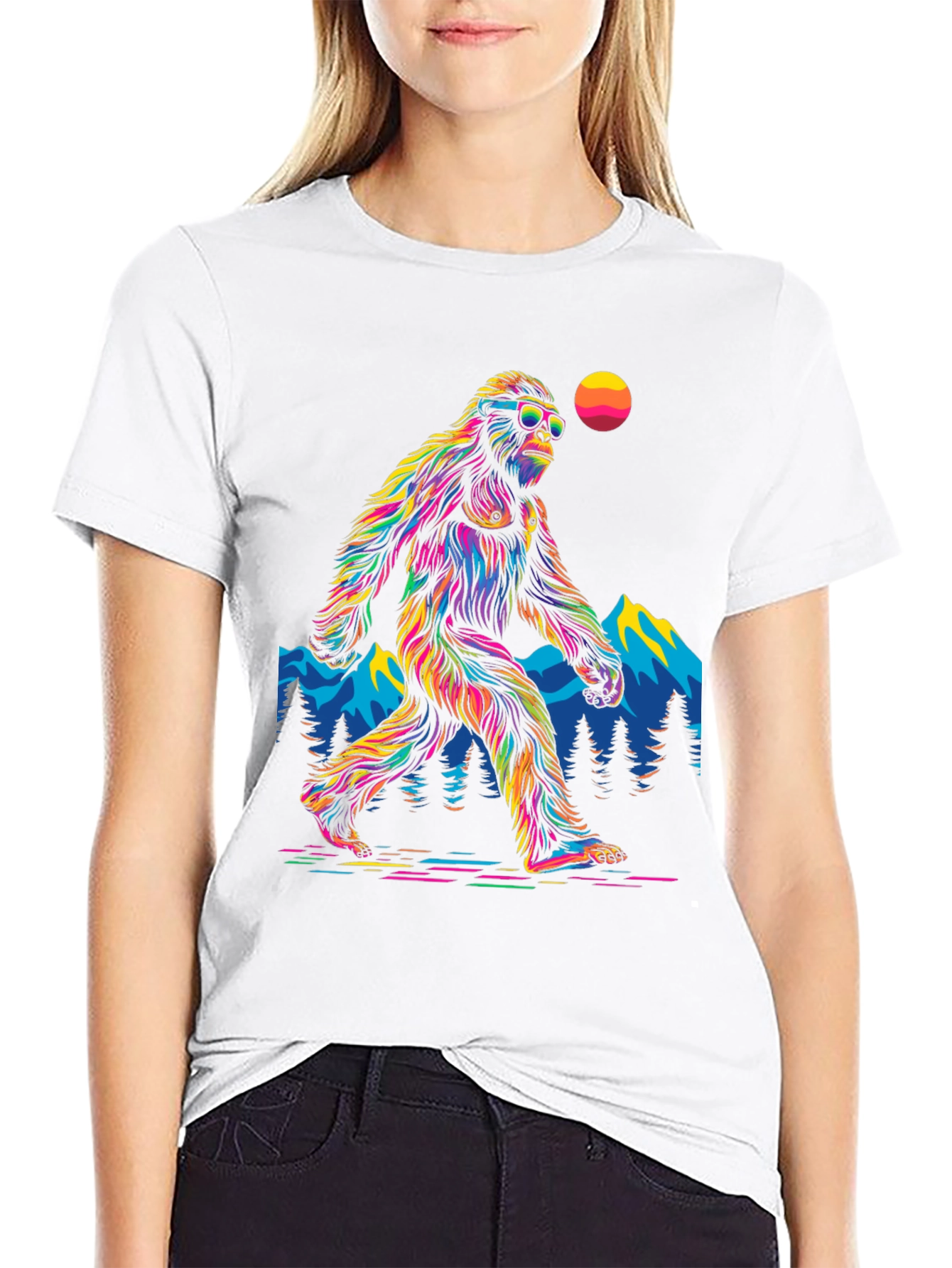 Bigfoot T-Shirt: Rainbow Sasquatch Design
