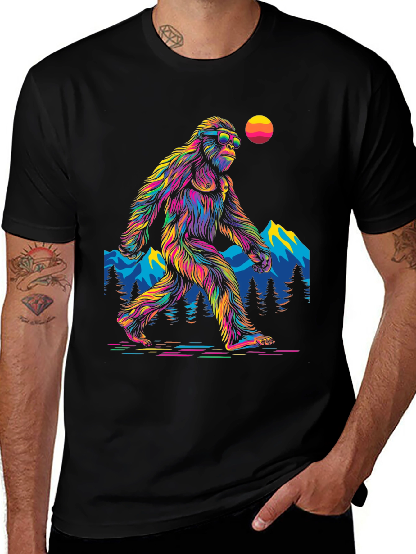 Bigfoot T-Shirt: Rainbow Sasquatch Design