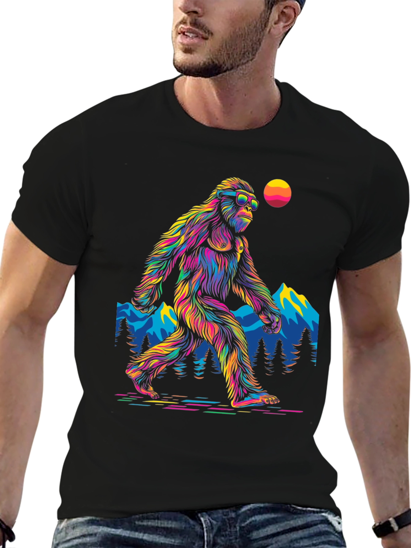 Bigfoot T-Shirt: Rainbow Sasquatch Design