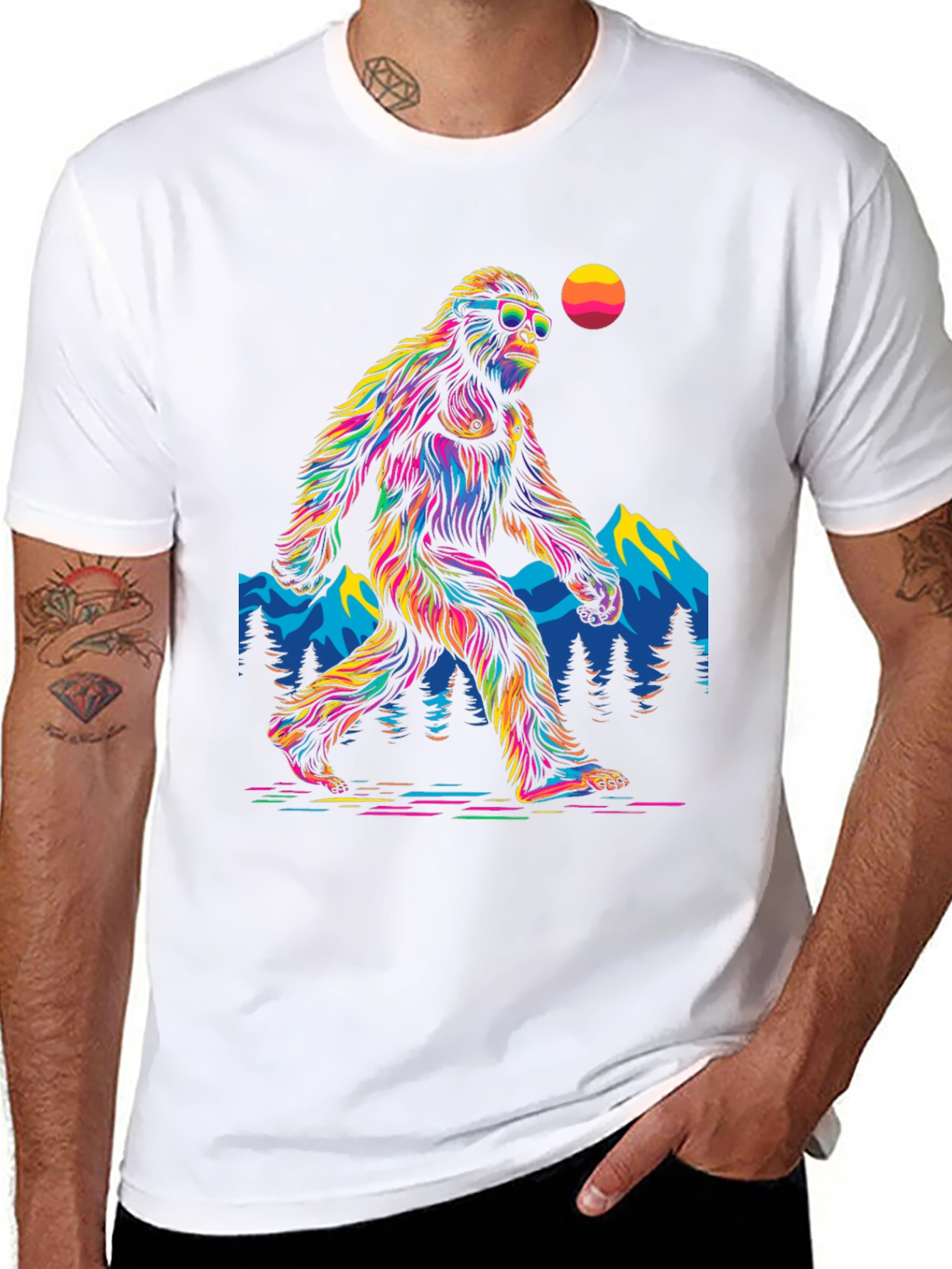 Bigfoot T-Shirt: Rainbow Sasquatch Design