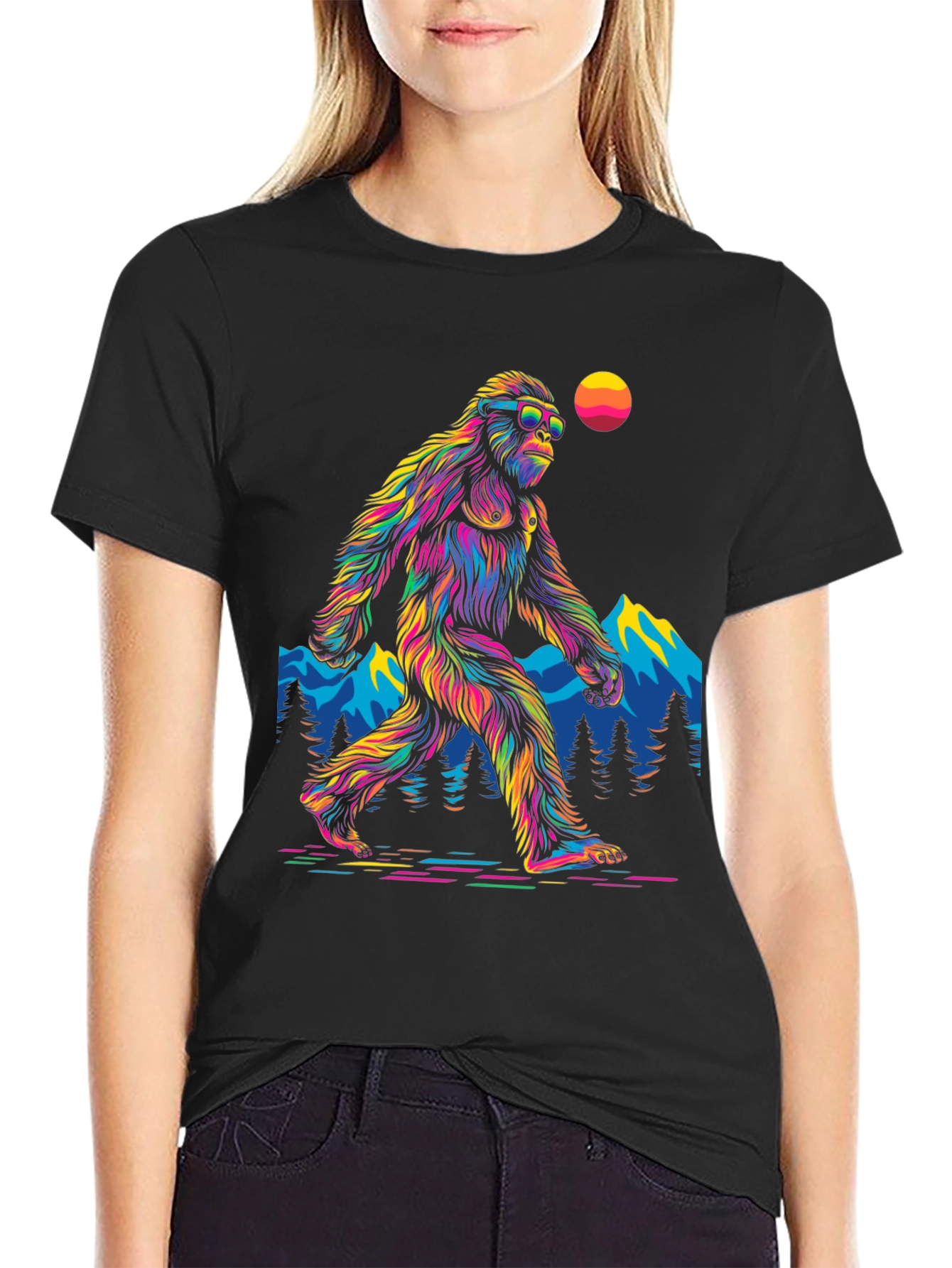 Bigfoot T-Shirt: Rainbow Sasquatch Design