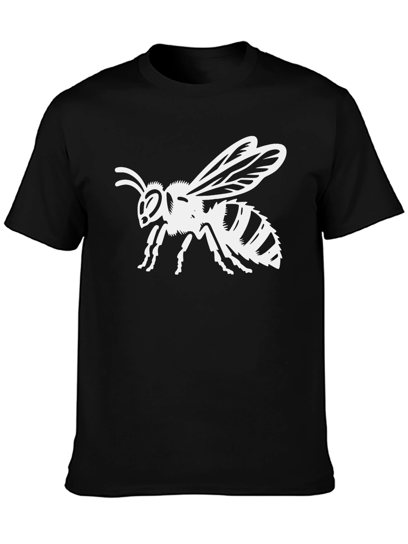 Mens Black T-Shirt with White Bee Graphic
