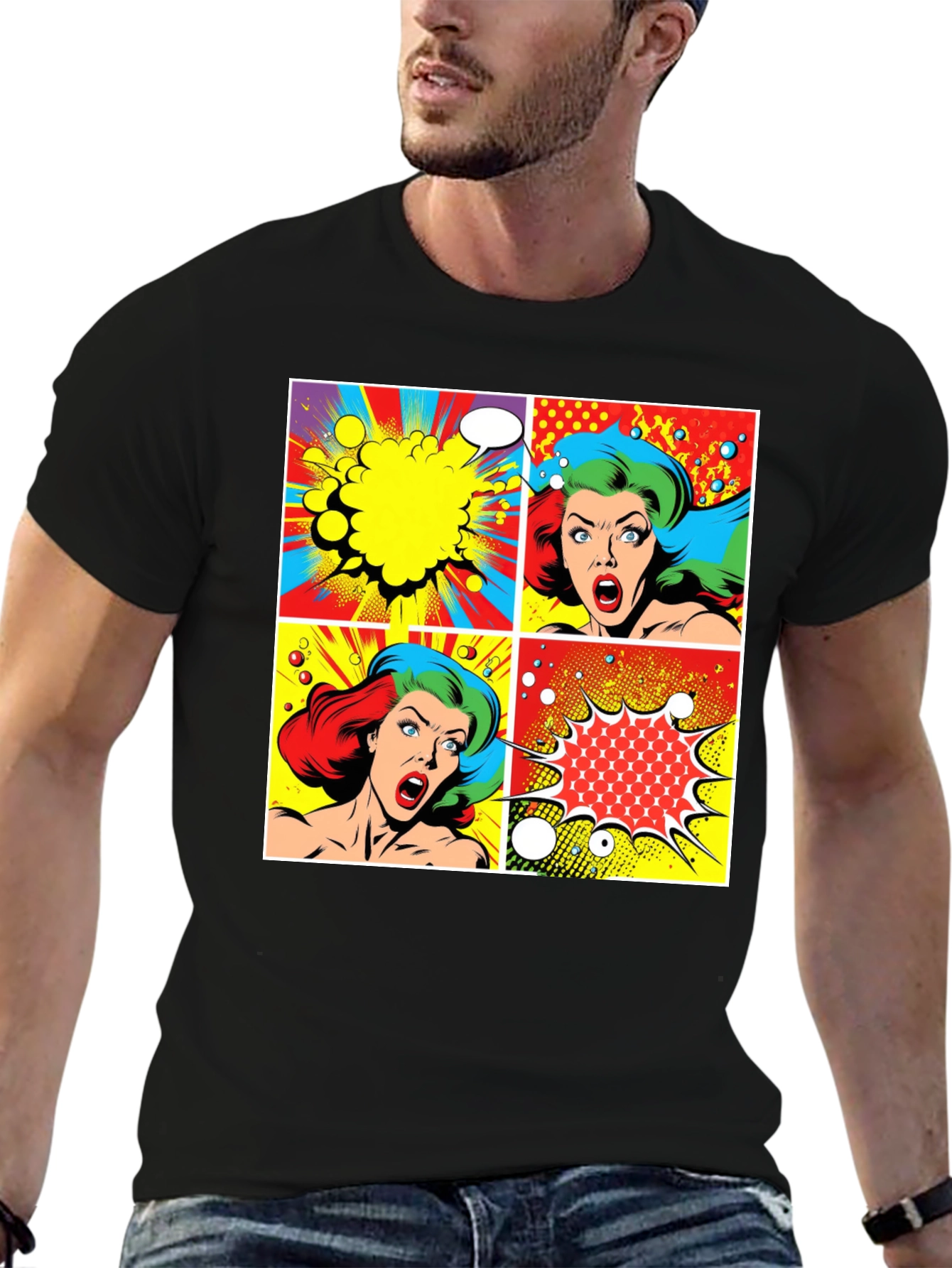 Retro Comic Book Pop Art Graphic T-Shirt