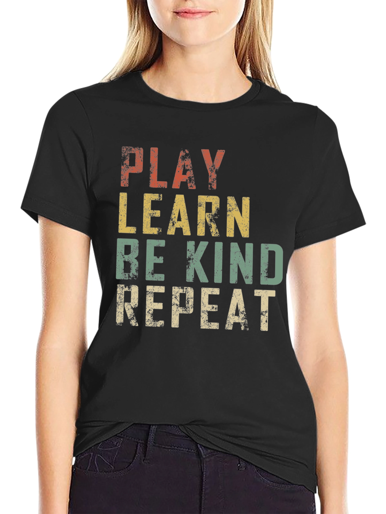 Play Learn Be Kind Repeat Graphic T-Shirt