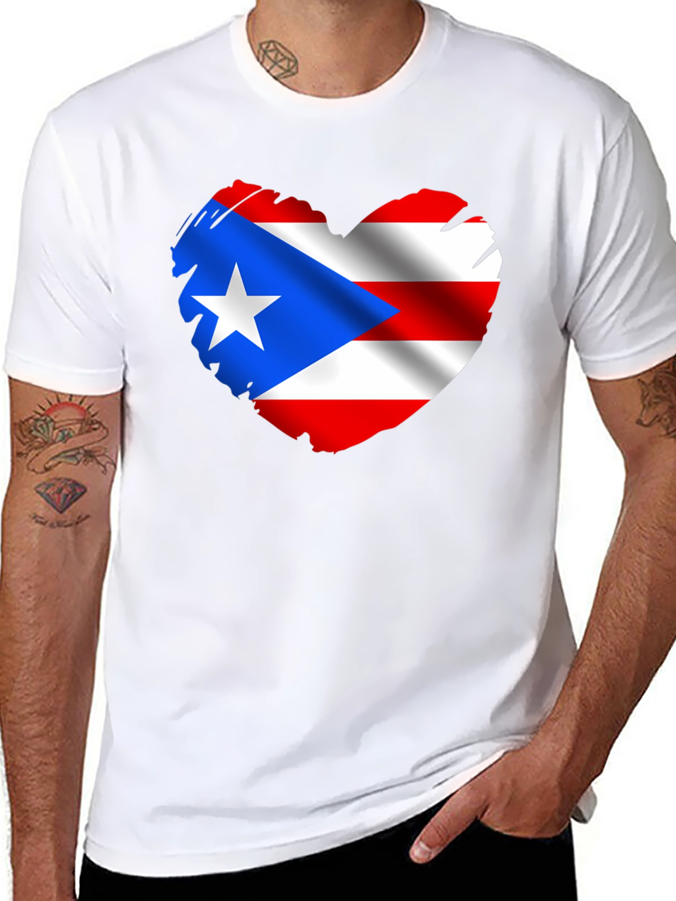 Puerto Rico Flag Heart Graphic T-Shirt