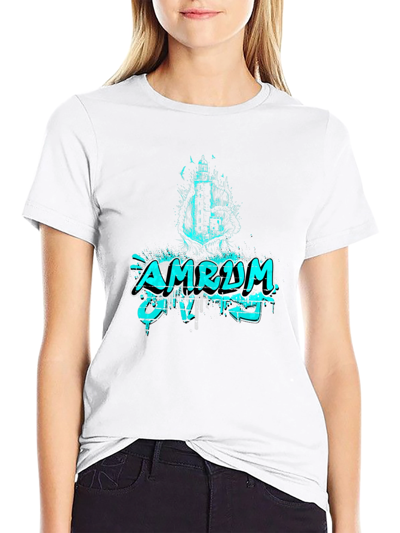 Amrum Island Lighthouse Graphic Tee - Black
