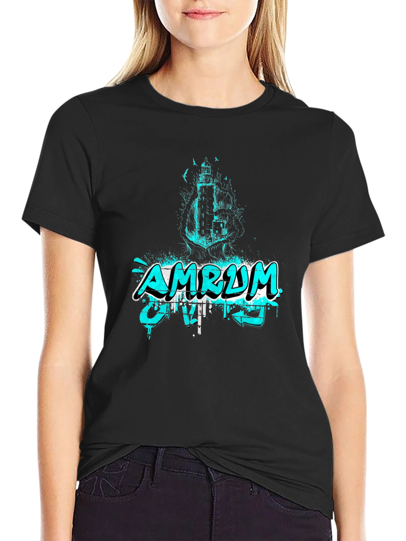 Amrum Island Lighthouse Graphic Tee - Black