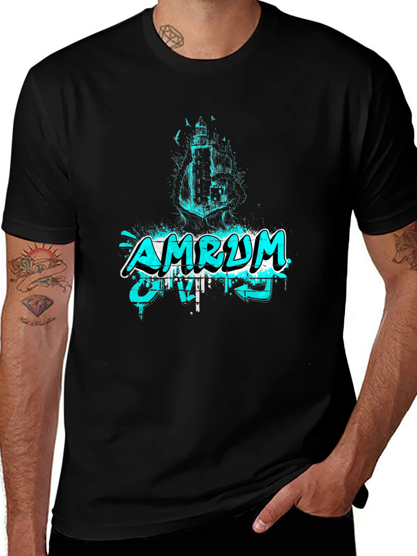 Amrum Island Lighthouse Graphic Tee - Black