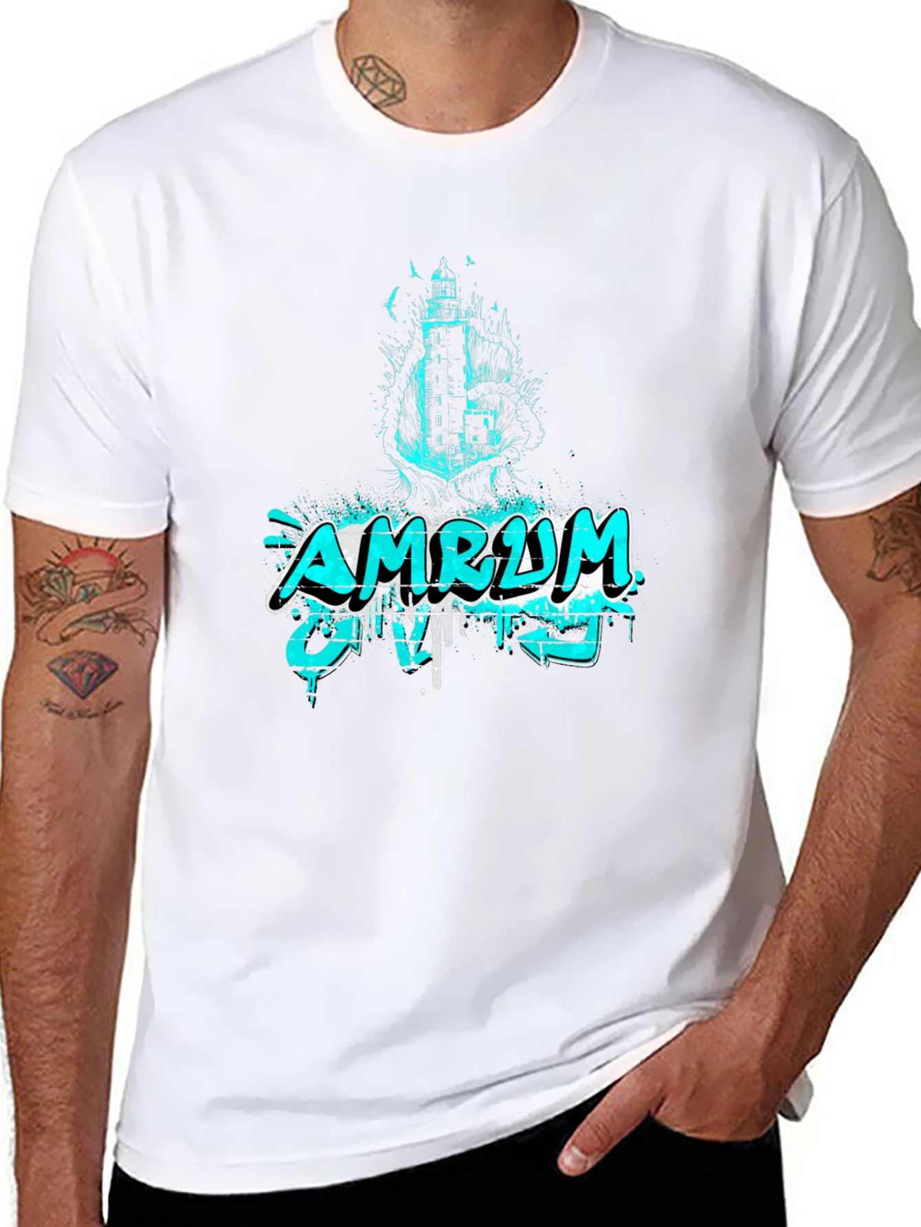 Amrum Island Lighthouse Graphic Tee - Black