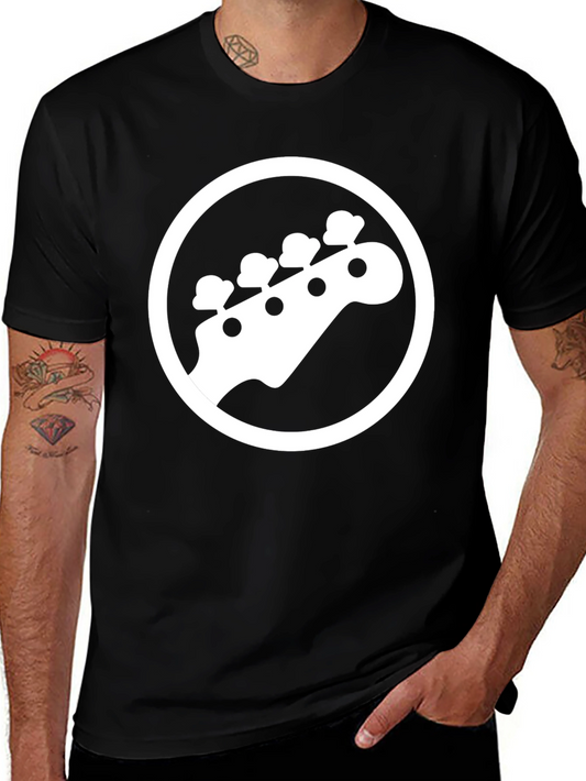 Black T-Shirt with White Bass Guitar Graphic