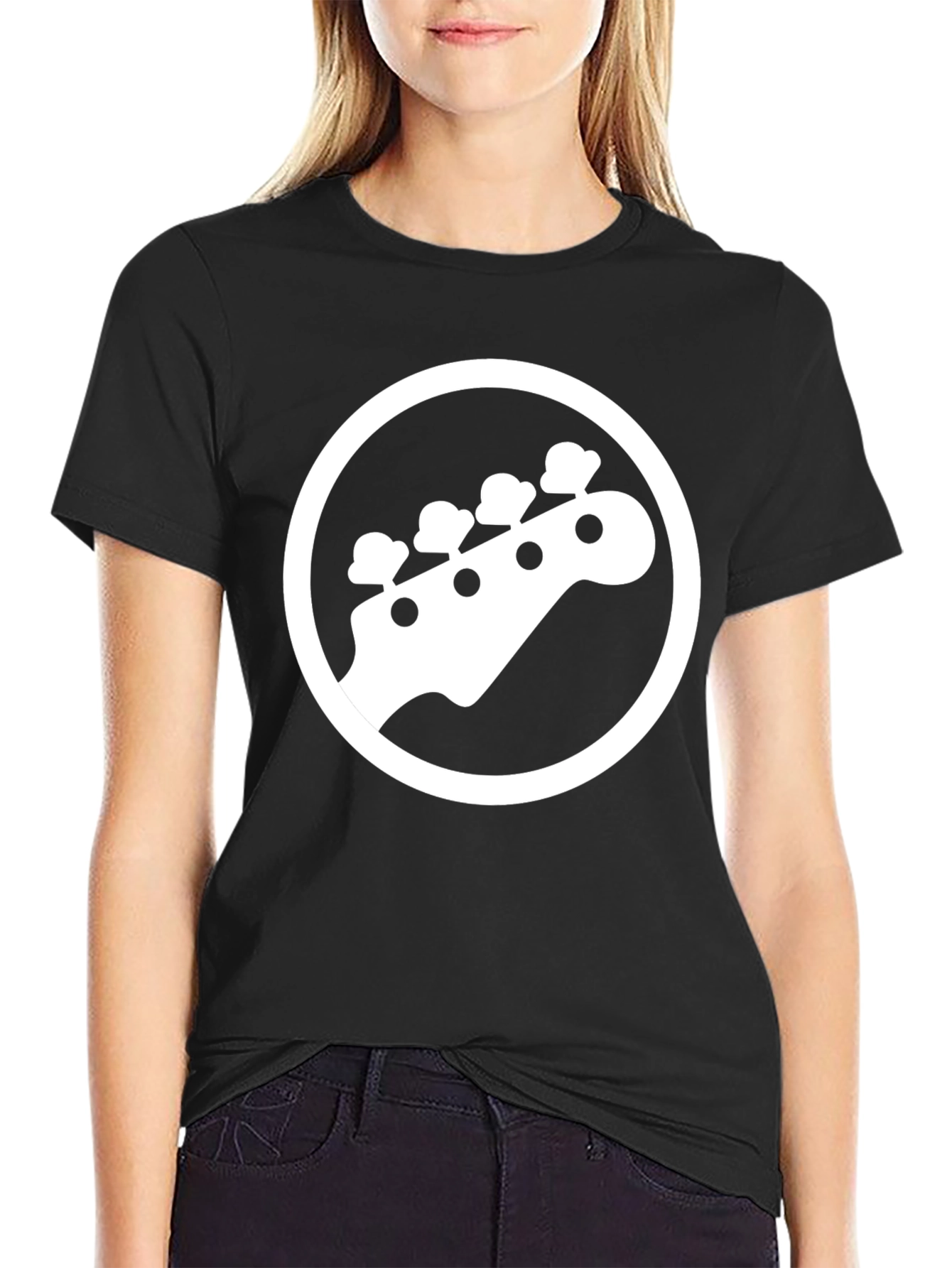 Black T-Shirt with White Bass Guitar Graphic