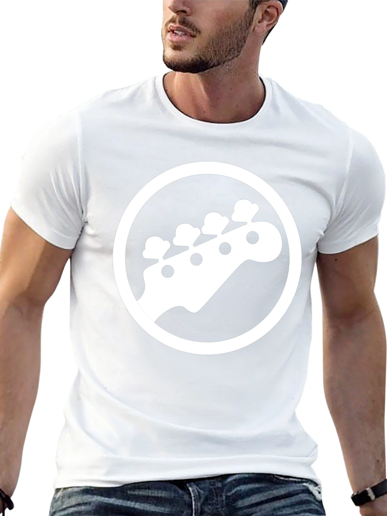 Black T-Shirt with White Bass Guitar Graphic