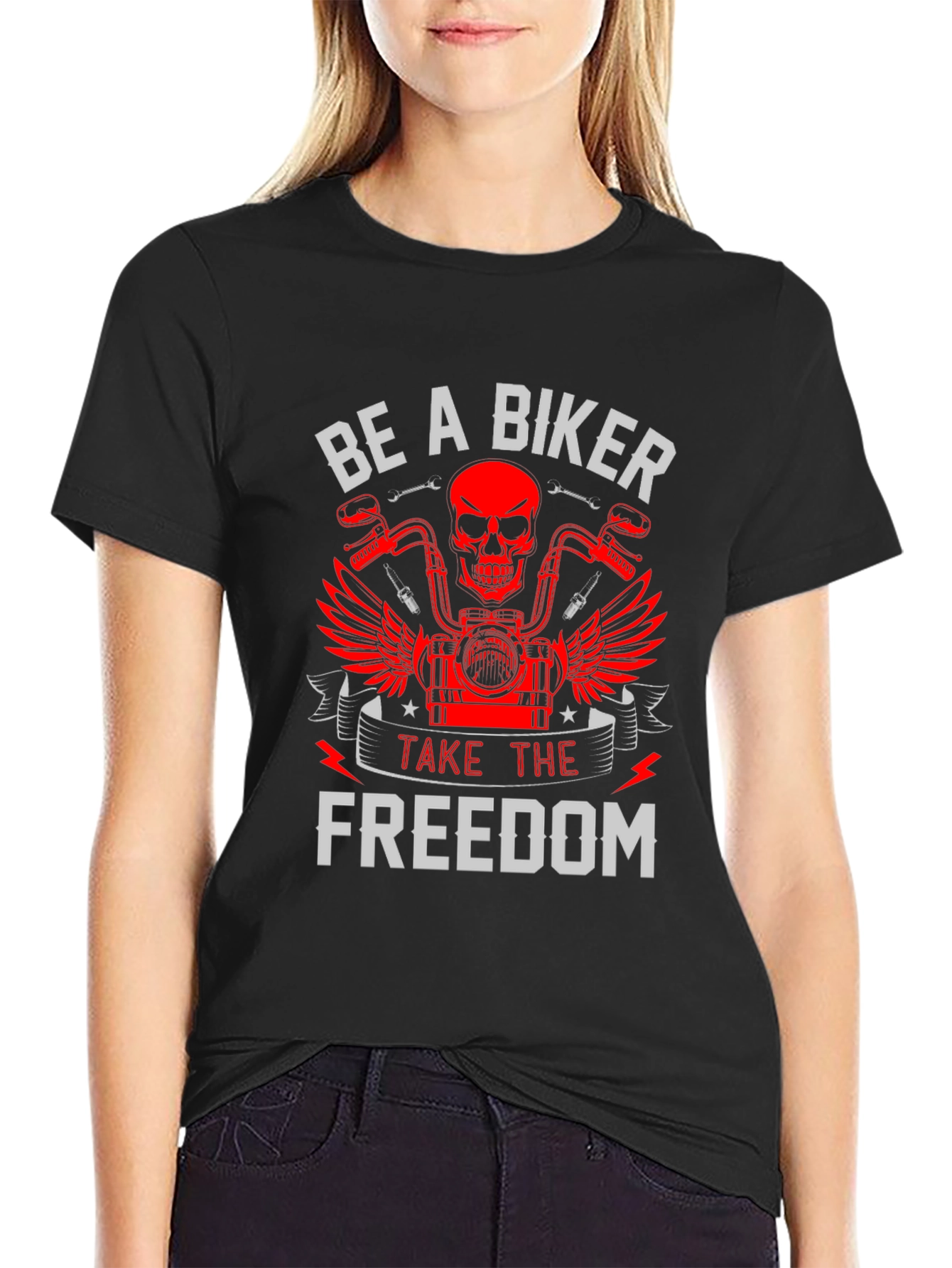 Be A Biker T-Shirt Skull & Motorcycle Graphic