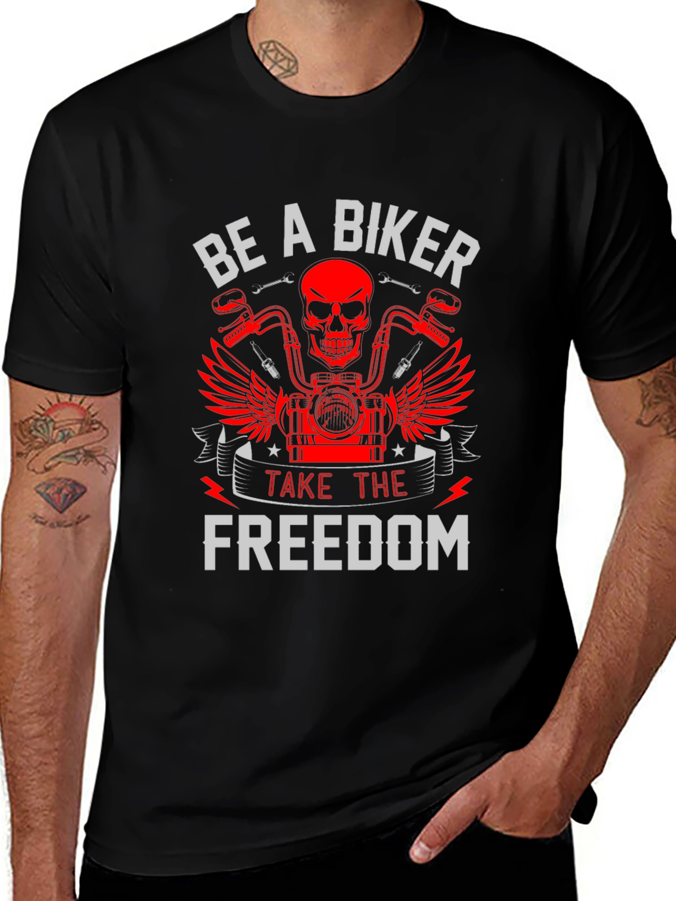 Be A Biker T-Shirt Skull & Motorcycle Graphic