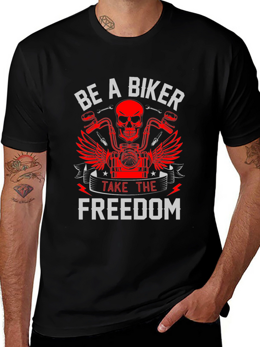 Be A Biker T-Shirt Skull & Motorcycle Graphic