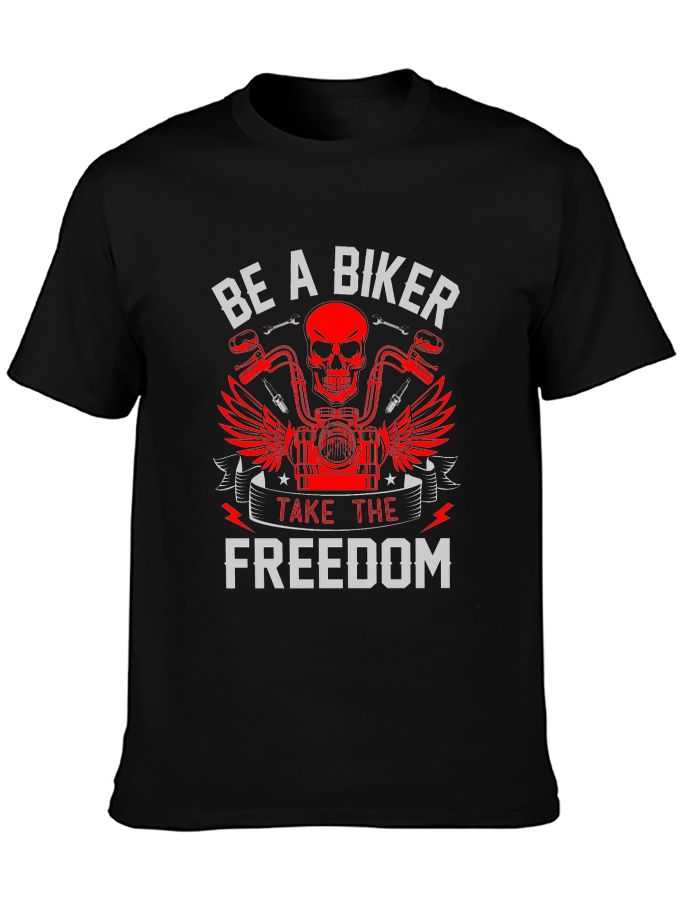 Be A Biker T-Shirt Skull & Motorcycle Graphic