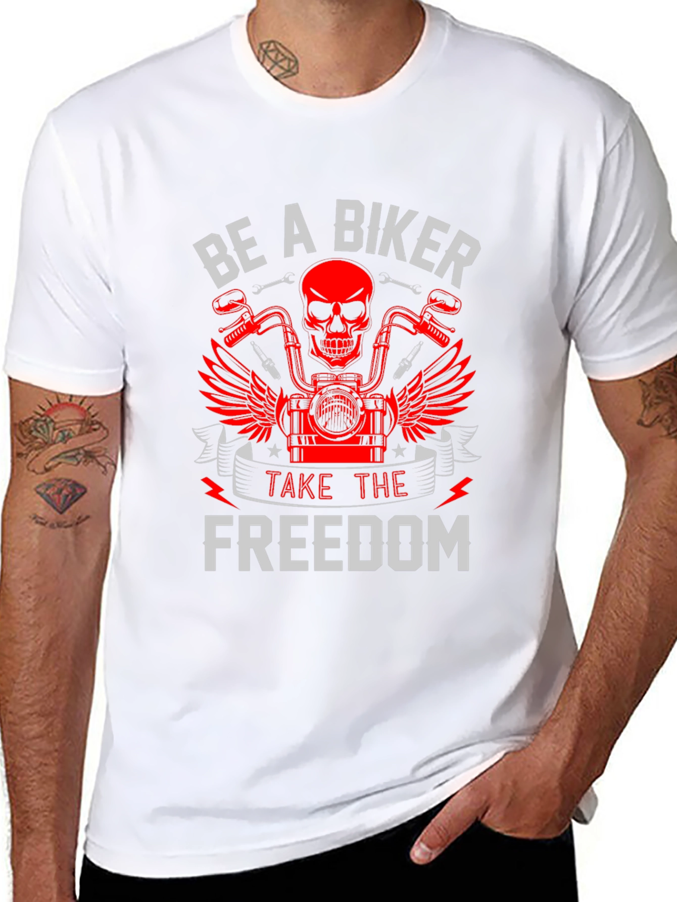 Be A Biker T-Shirt Skull & Motorcycle Graphic
