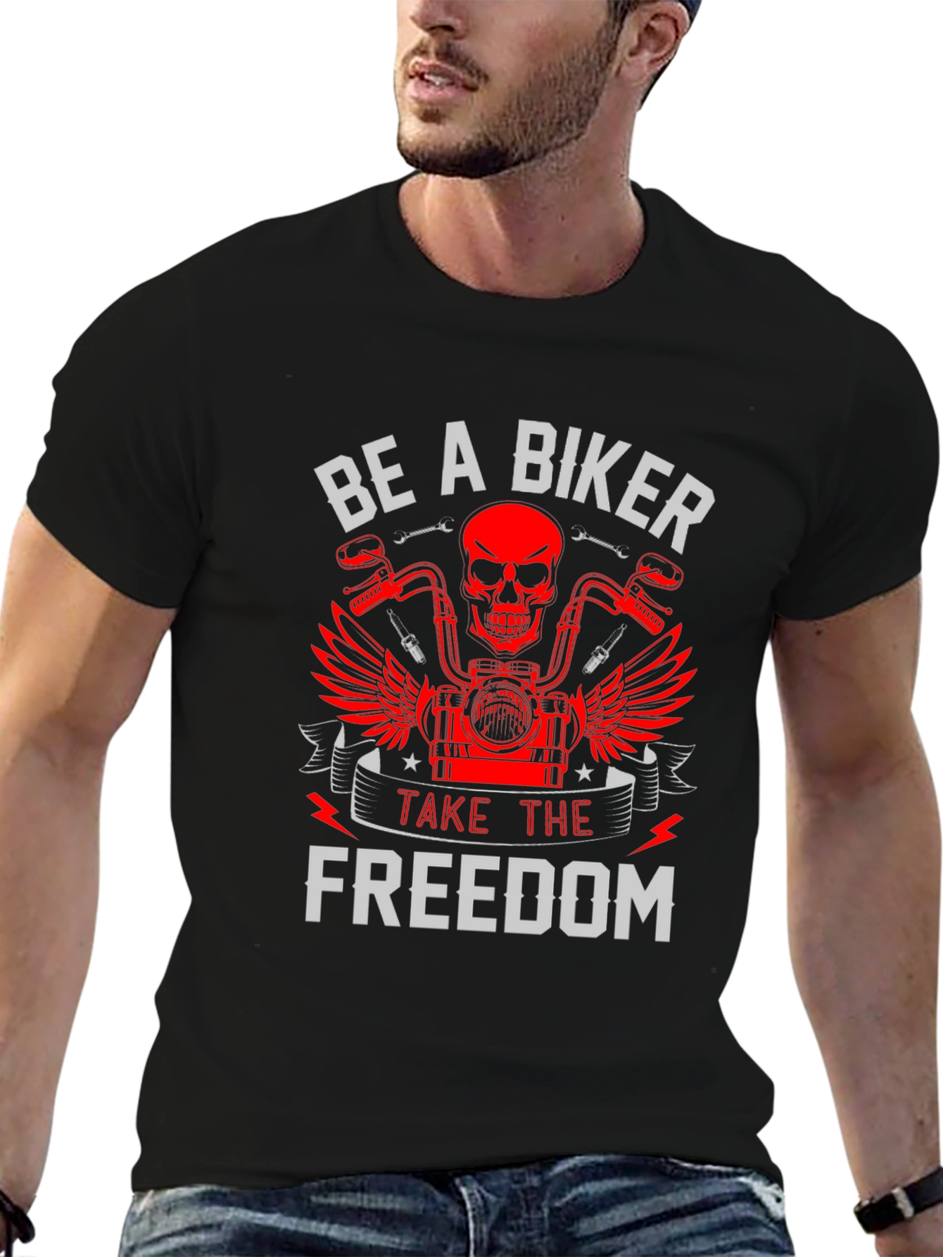 Be A Biker T-Shirt Skull & Motorcycle Graphic
