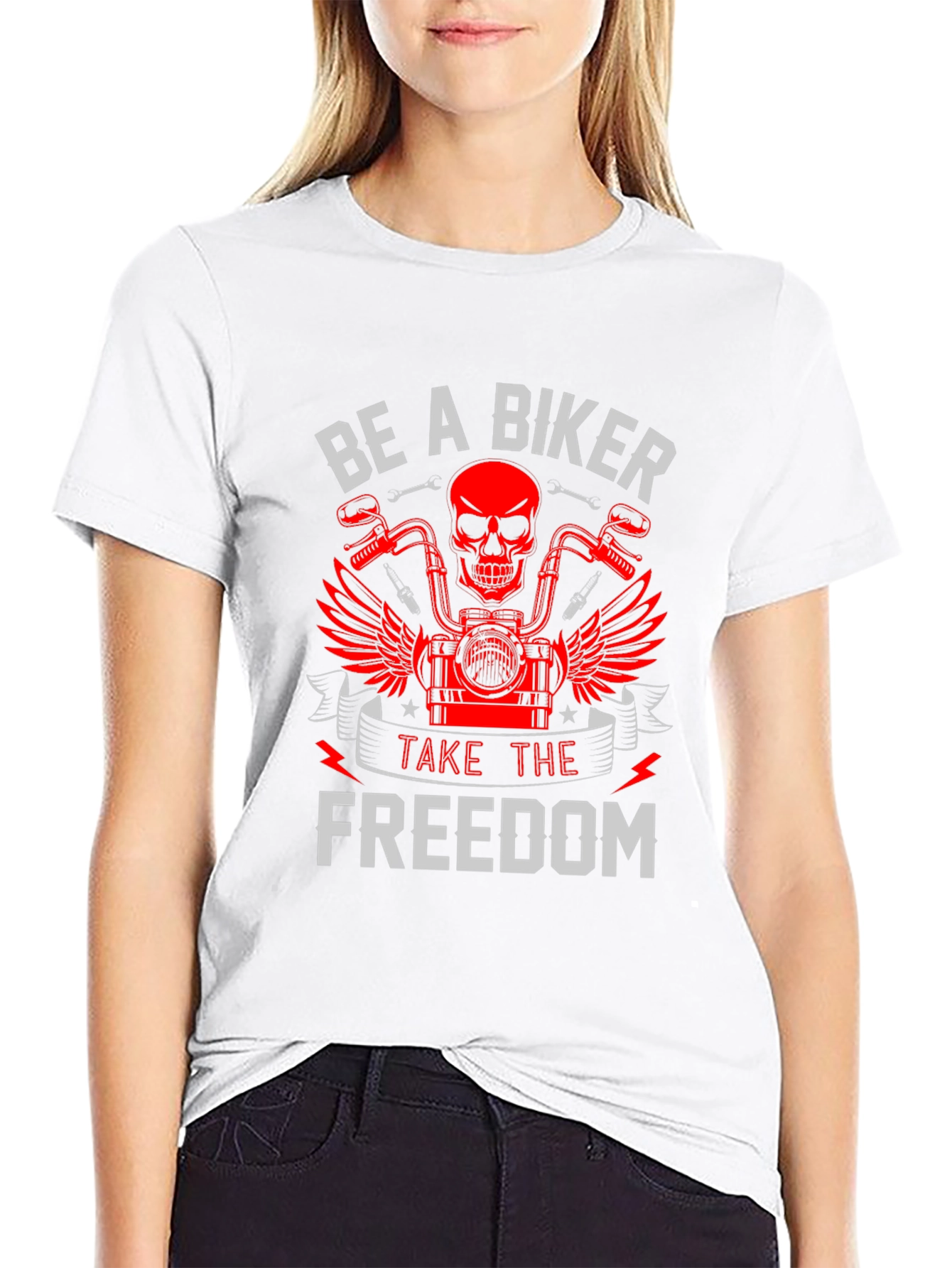 Be A Biker T-Shirt Skull & Motorcycle Graphic