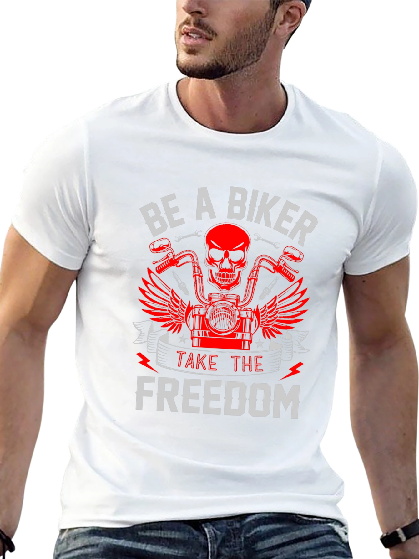 Be A Biker T-Shirt Skull & Motorcycle Graphic