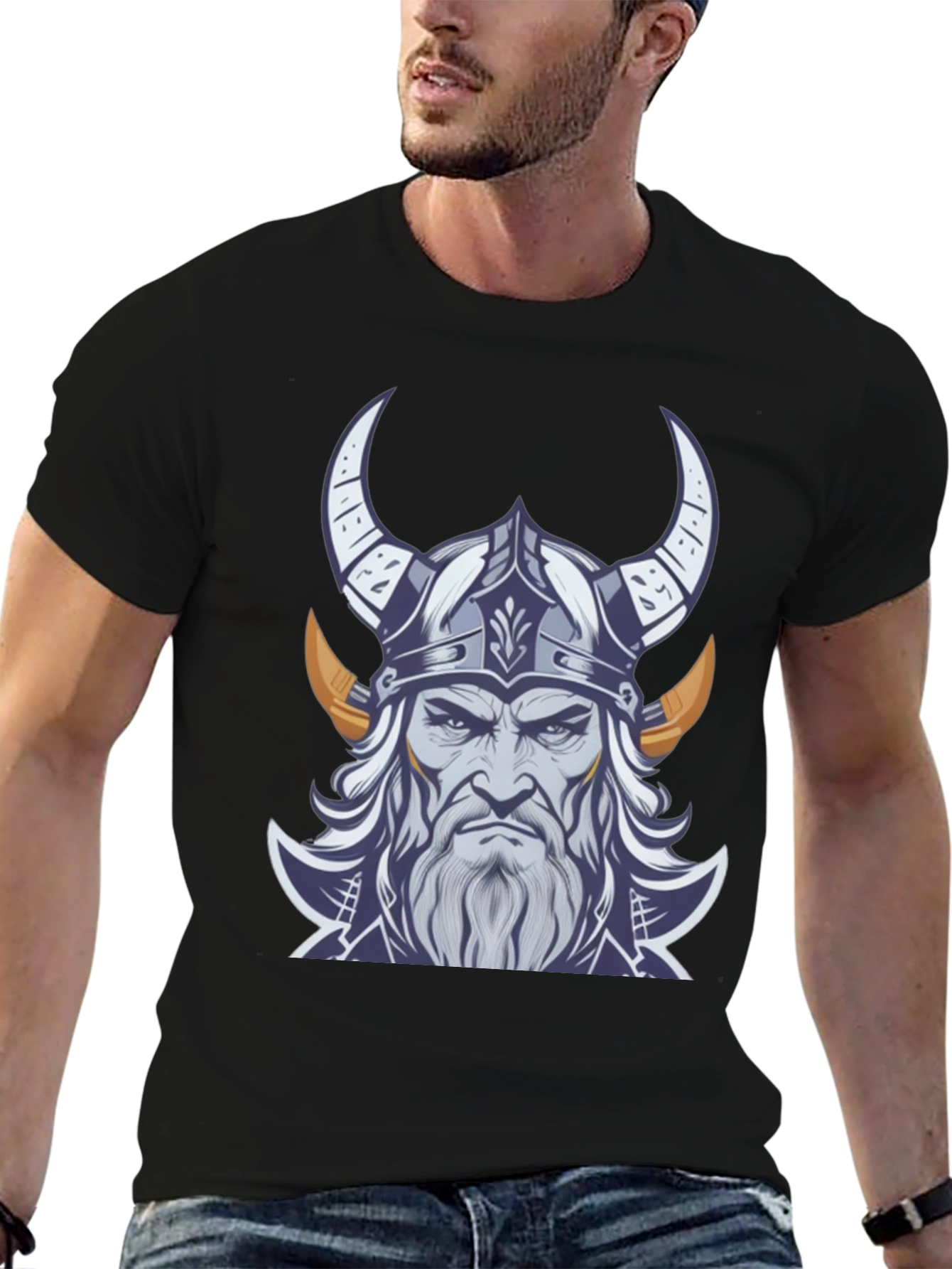 Viking Warrior Graphic Tee - Black Cotton T-Shirt