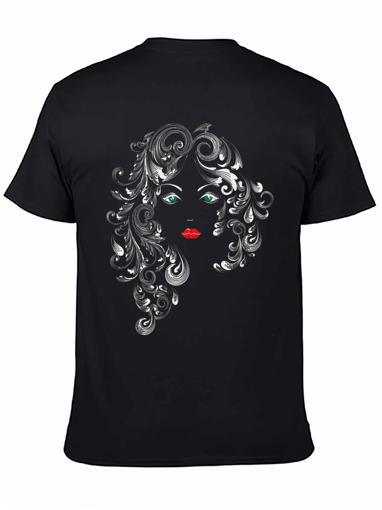 Stylish Black T-Shirt with Artistic Woman Face Graphic