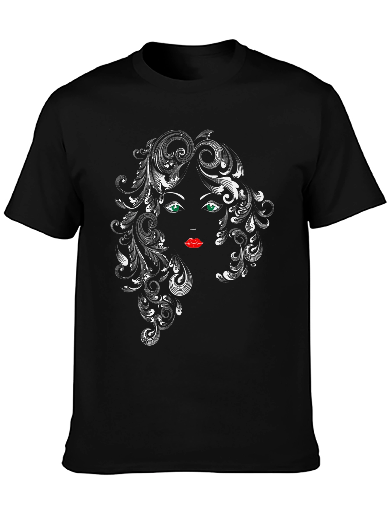 Stylish Black T-Shirt with Artistic Woman Face Graphic