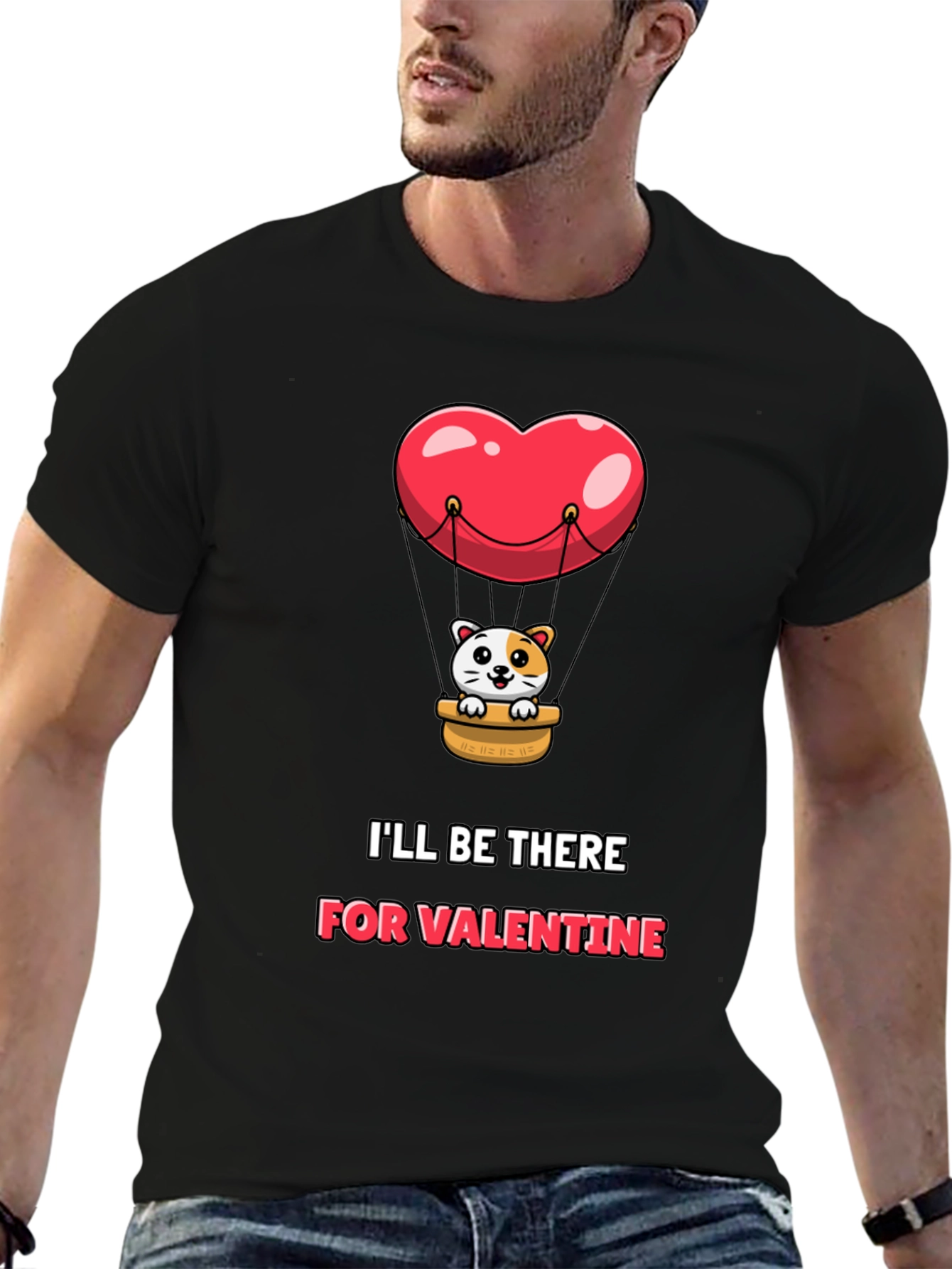 Valentine Cat Heart Balloon Graphic Tee