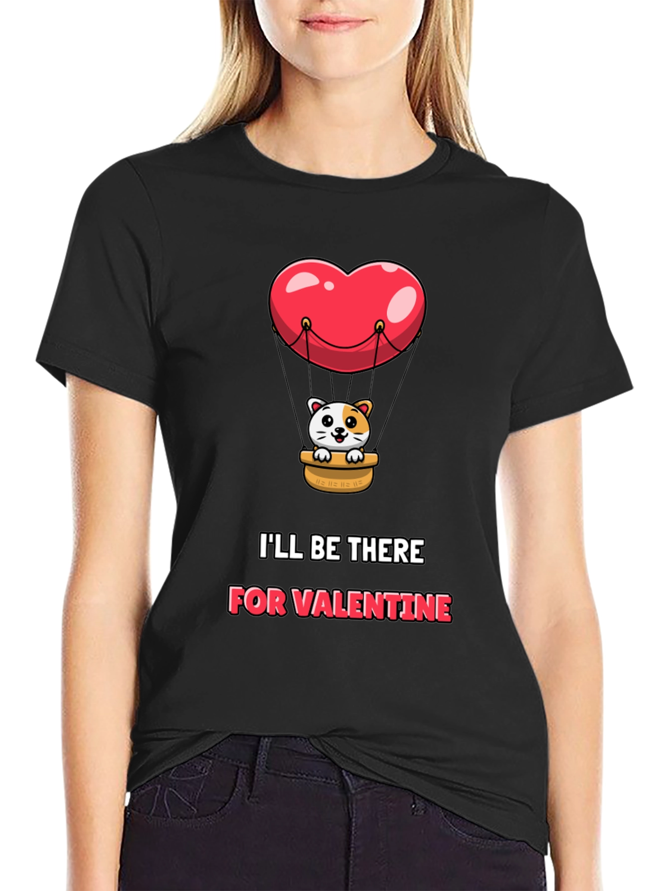 Valentine Cat Heart Balloon Graphic Tee
